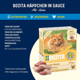 Bozita Tetra Trozos esterilizados en salsa con mucho pollo - 6 x 370 g Comida húmeda para gatos sin cereales ni azúcar - Sin OGM, con 8,5% de proteína y 4,5% de grasa - Alta calidad y extremadamente sabroso