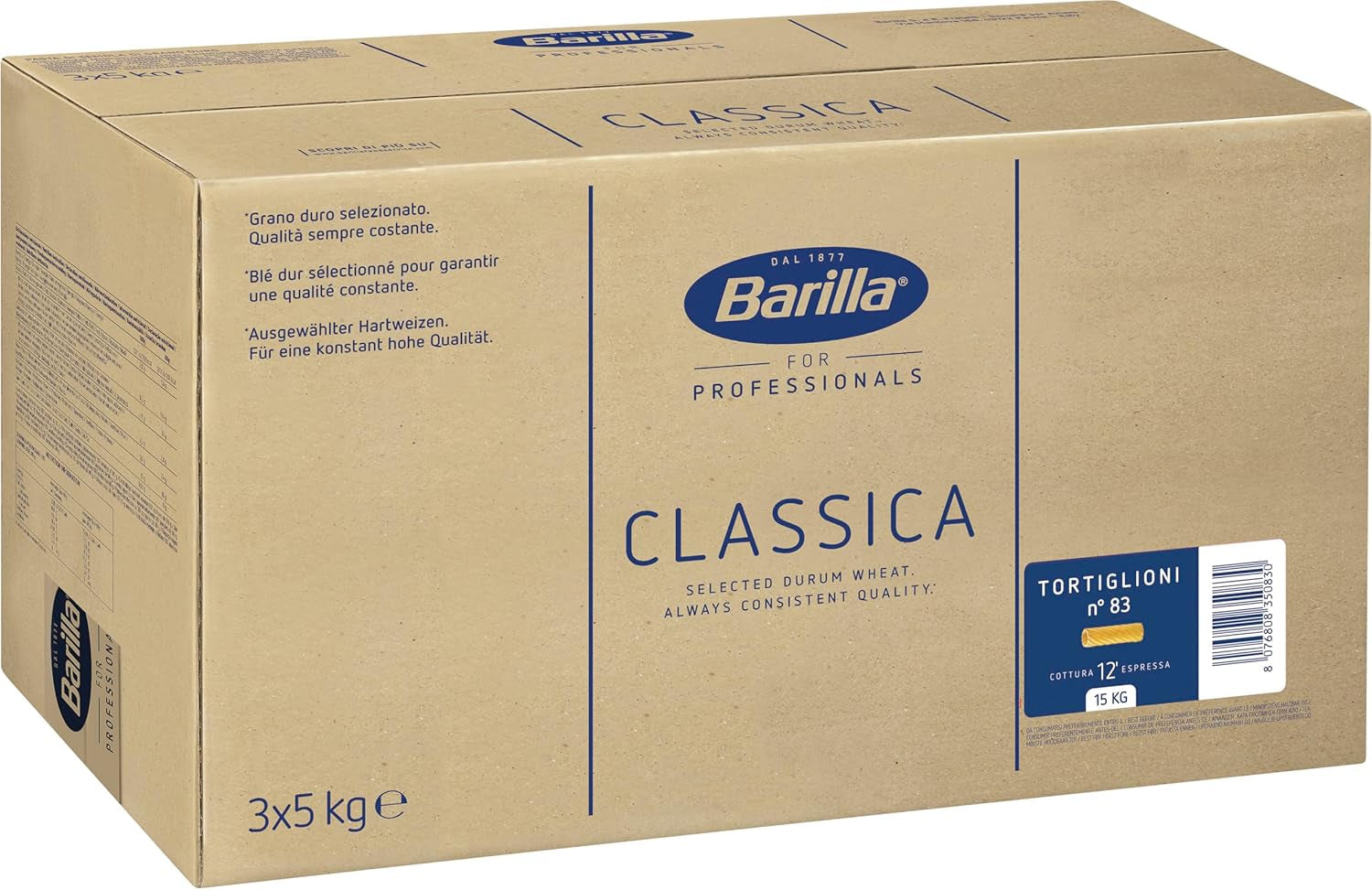 Tortiglioni Barilla pasta de trigo duro n. 83 – Paquete de 1 (1x5kg)