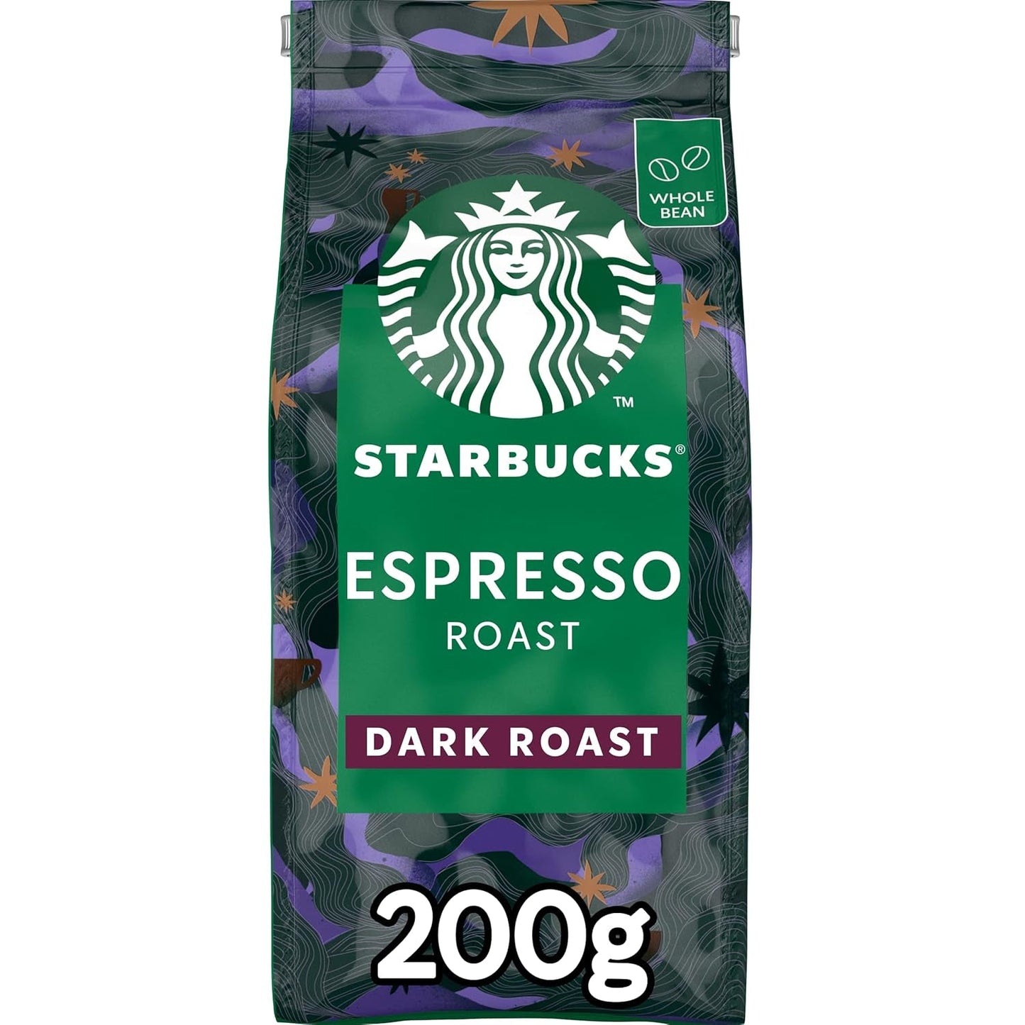 STARBUCKS Espresso Roast, Black Roast, granos de café enteros, 200 g (paquete de 6)