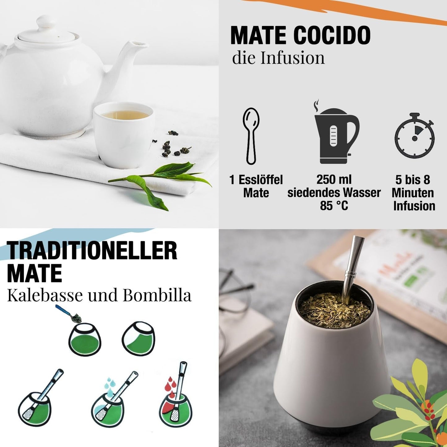 ORIGEENS BIO YERBA MATE con naranjas 200 G - Té frutal I Té de Yerba Mate orgánico sin tostar, sin tallos ni polvo I Bebida energizante y desintoxicante