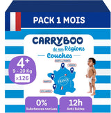 - Pañales talla 4+ (9-20 kg) - saludables y muy absorbentes - 12 horas a prueba de fugas - sin sustancias no deseadas - fabricado en Francia - precio asequible - 126 pañales desechables