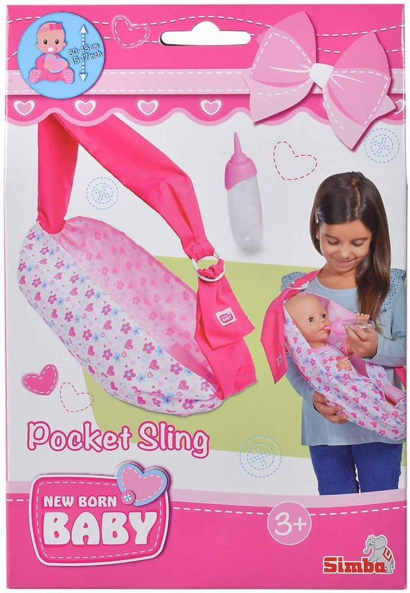 Simba 105560002 Portabebés ajustable para recién nacidos con bolsa y biberón para muñecas de 38 a 43 cm, de 3 años en adelante