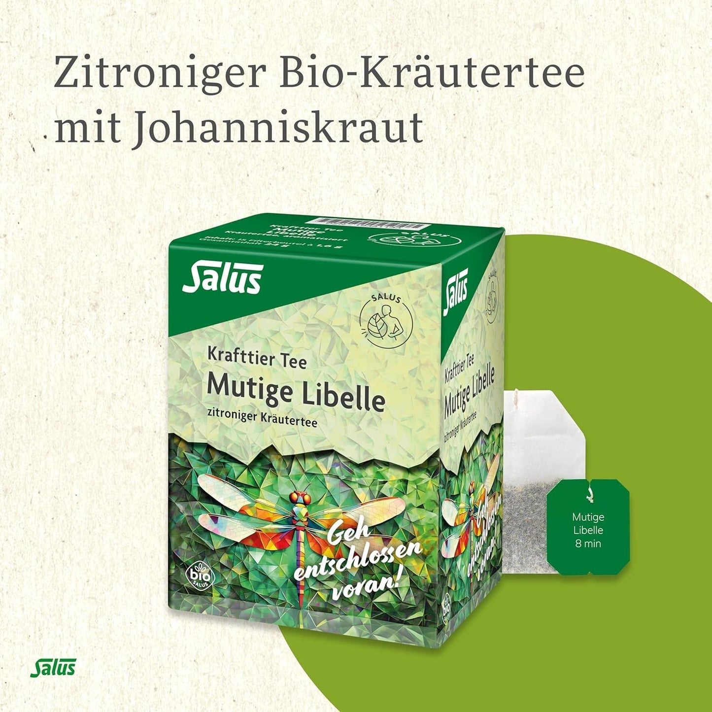Salus - Té Krafttier - Libélula Valiente - 1X 15 bolsitas filtro (24g) - Té de hierbas con sabor a limón - Con hipérico - Aromatizado - Bio