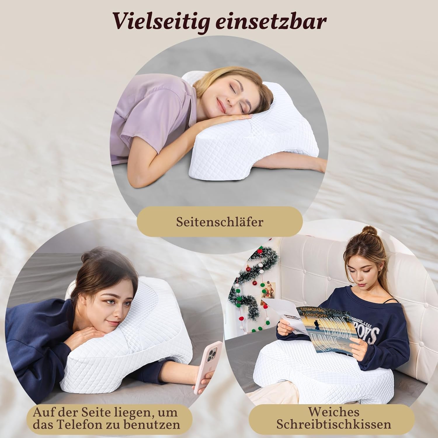 SAHEYER Almohada para dormir de lado con brazo, almohada ortopédica ergonómica, almohada viscoelástica para cuello y hombros, almohada cervical con brazos multiángulo para muchas posiciones para dormir (blanco) Almohadas ortopédicas cervicales Naty Shop
