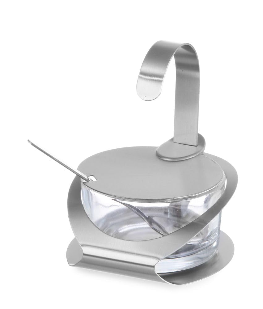 HENDI quesero/azucarero con recipiente de vidrio y cuchara de acero inoxidable, recipiente de vidrio, ø130, x(H)90mm, acero inoxidable 18/0