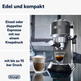 De'Longhi Dedica Style EC 685.B - Cafetera espresso con portafiltro, cafetera espresso con espumador de leche profesional, sólo 15 cm de ancho, para café molido o cápsulas ESE, depósito de agua de 1 l, negro