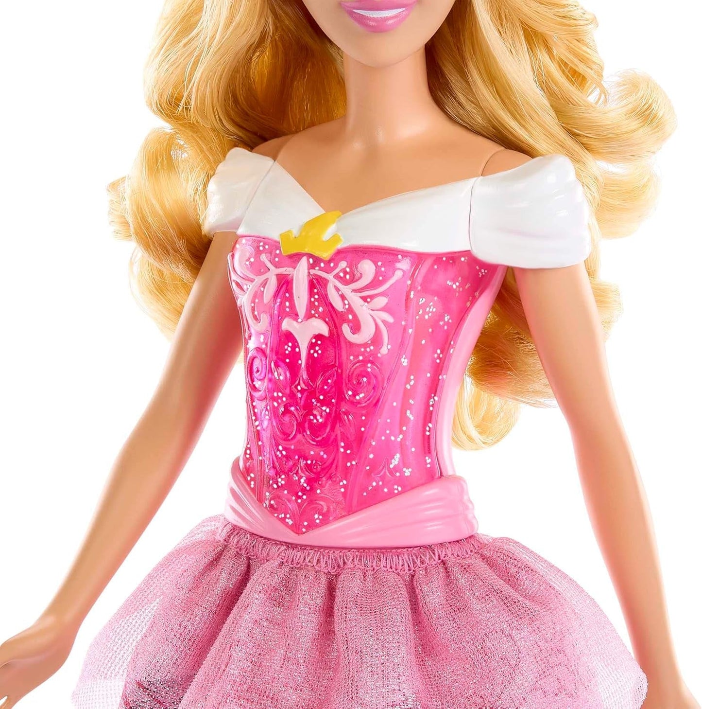 Mattel DISNEY Princess Aurora - Muñeca con atuendo icónico, zapatos y tiara desmontables, top brillante y falda estampada desmontable, cabello largo para peinar, HLW09