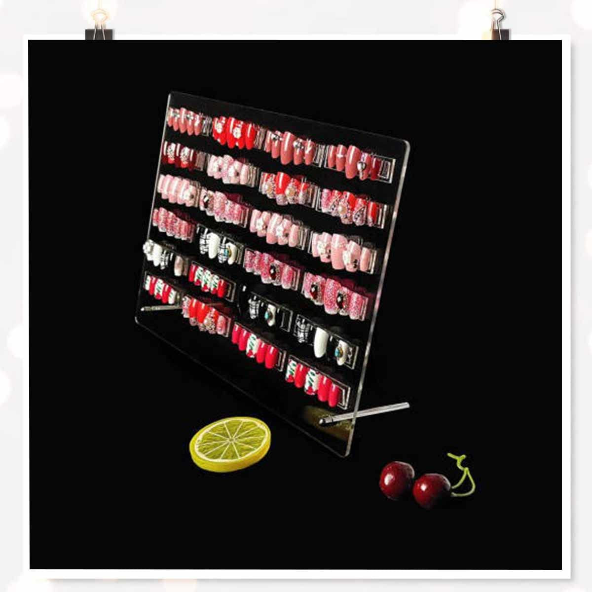 Panel de exhibición de uñas de vidrio acrílico con tiras de exhibición y nanoadhesivo, exhibición de puntas de uñas, tarjeta de color de arte de uñas transparente, exhibición de arte de uñas, exhibición de ejercicios de uñas (transparente)