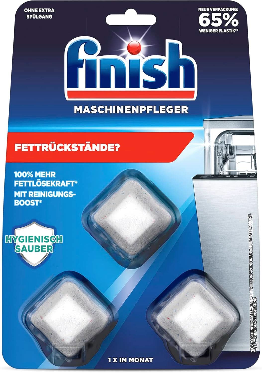 Finish Machine Cleaner Tabs - Pastillas para lavavajillas contra la suciedad y la grasa del interior del lavavajillas, 3 pastillas Naty Shop