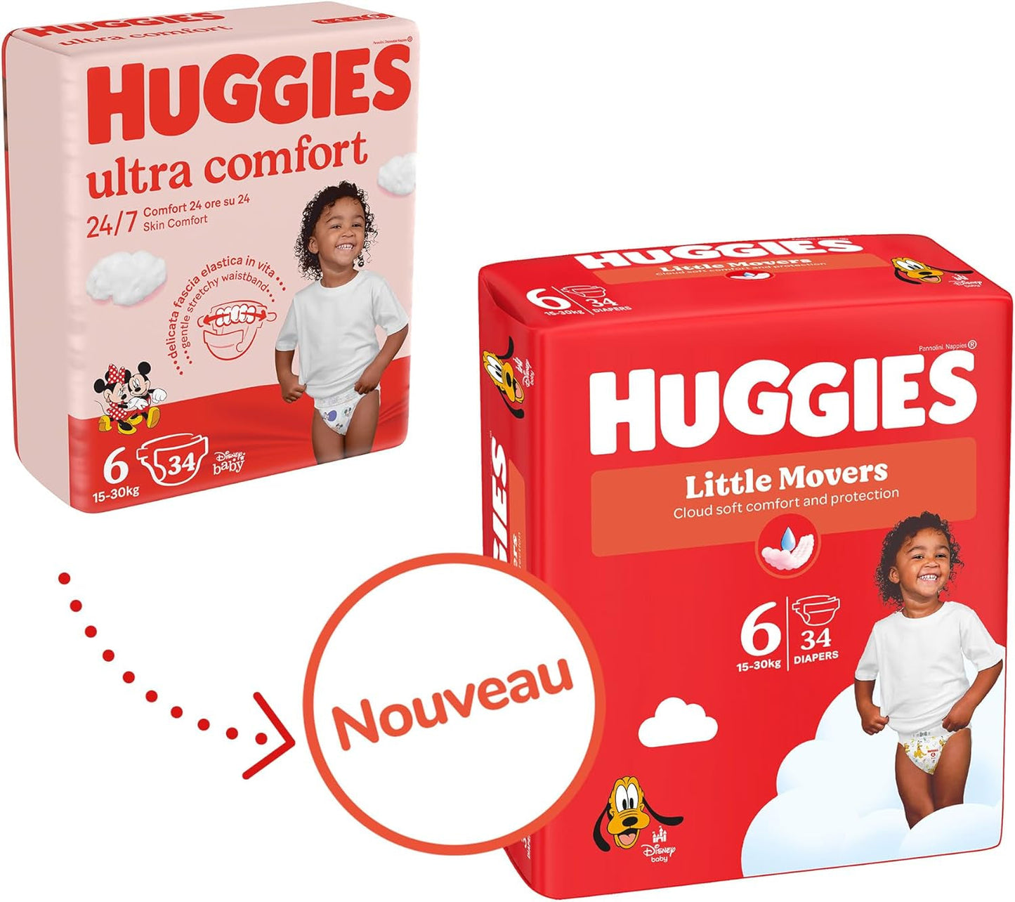 Pañales para bebé Huggies Little Movers, diseño de Disney, tamaño 6, 102 unidades (3 x 34), caja mensual