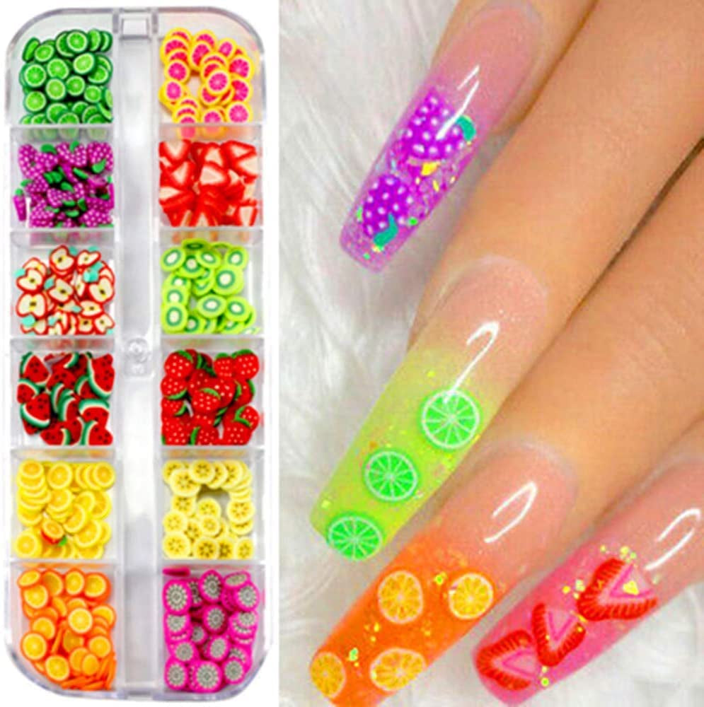 4 Set Nagel Obst Scheiben, Basicon Niedliche Obst Polymer Scheiben Obst Scheibe Nail Nagel 3D Obstscheibe Nail Art Slice para bricolaje Liefert Maniküre Dekoration Schleim Zubehör Nageldekorationen, 4 estilos