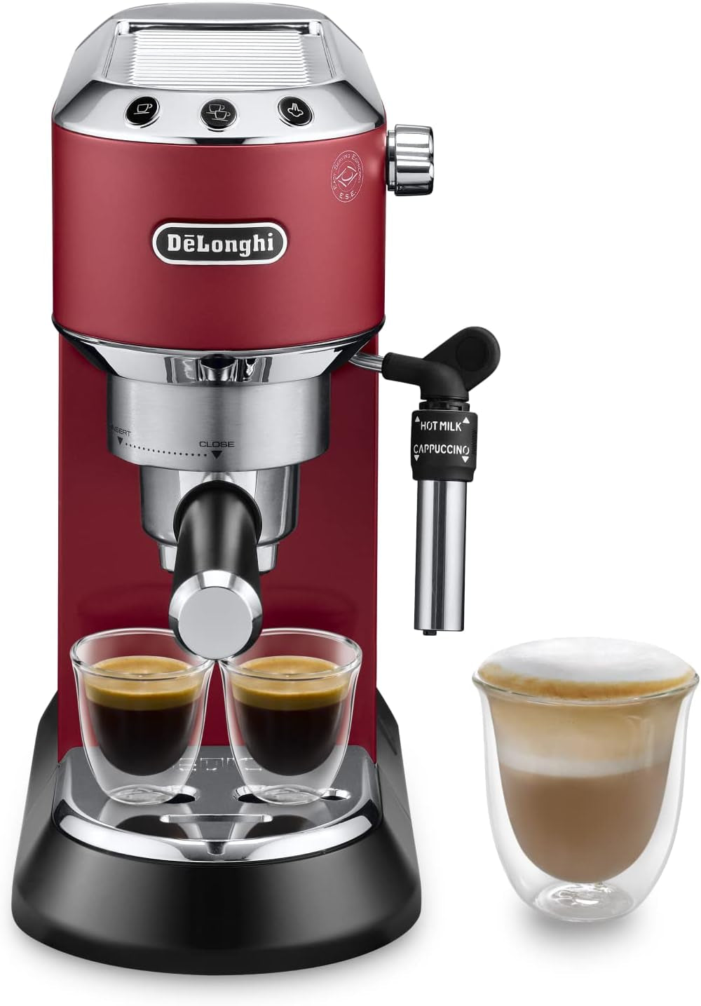 De'Longhi Dedica Style EC 685.B - Cafetera espresso con portafiltro, cafetera espresso con espumador de leche profesional, sólo 15 cm de ancho, para café molido o cápsulas ESE, depósito de agua de 1 l, negro