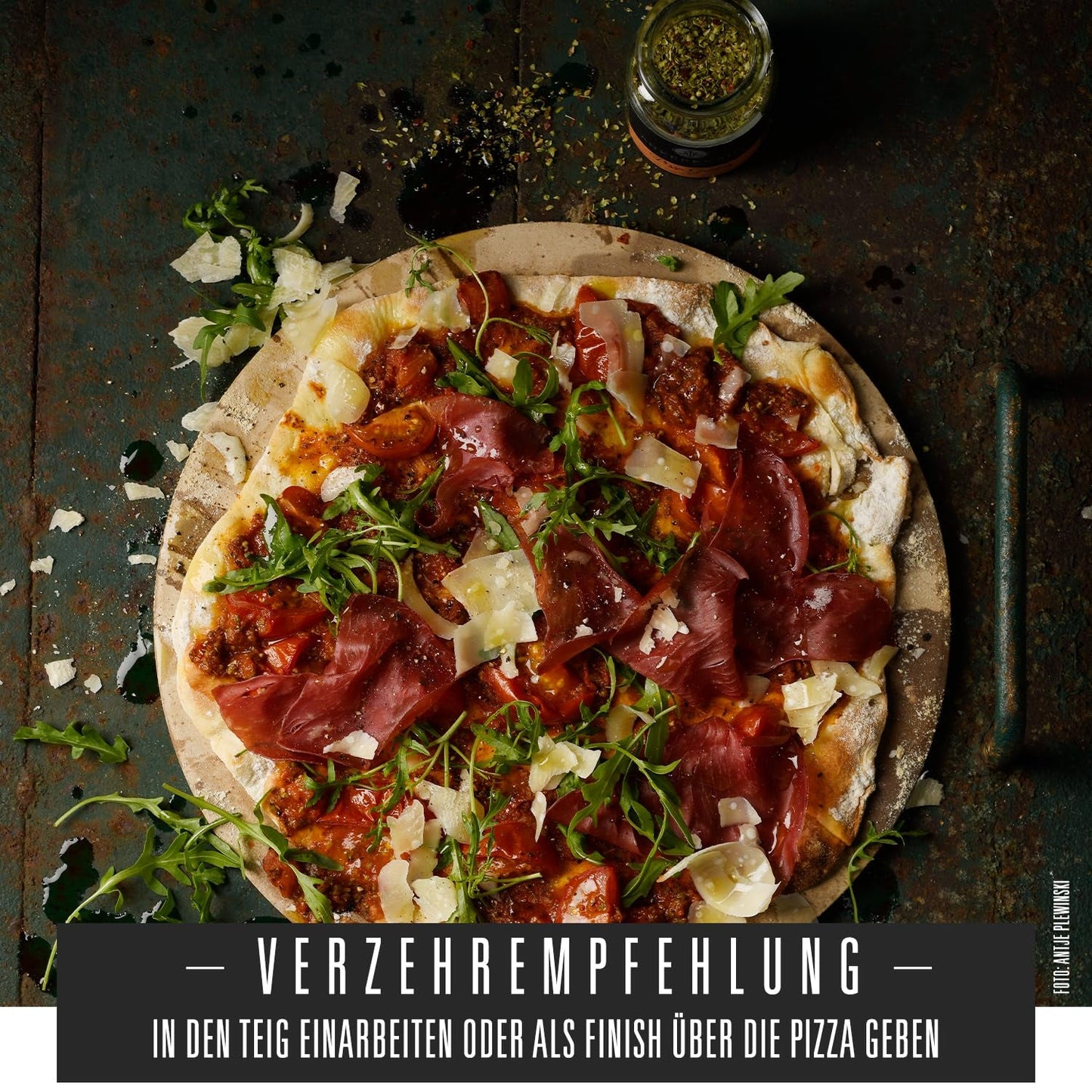 Pizza Ankerkraut, para el sabor italiano original, como la de Steinofen, también para pasta, tomate-mozzarella y muchos otros platos, 45 g en vaso de corcho