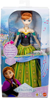 Mattel Toys Disney Frozen Anna Singing Fashion Doll con un atuendo icónico canta "Por primera vez" de la película de Disney en inglés, francés, alemán, italiano, JDL59