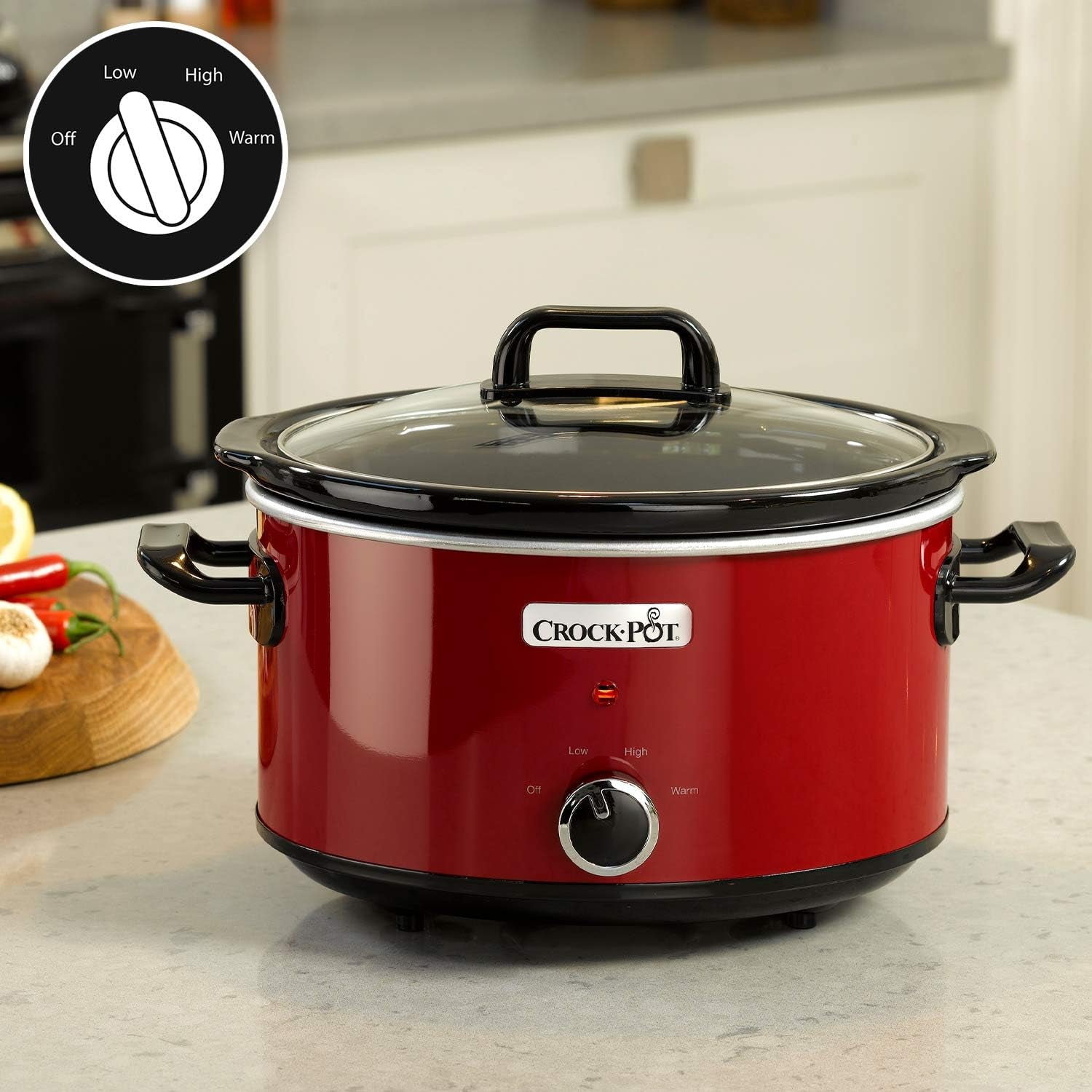 Olla de cocción lenta Crock-Pot, 2 niveles de temperatura + función Keep Warm, 3,5 litros (3-4 personas), roja [SCV400RD] Olla de cocción lenta Naty Shop