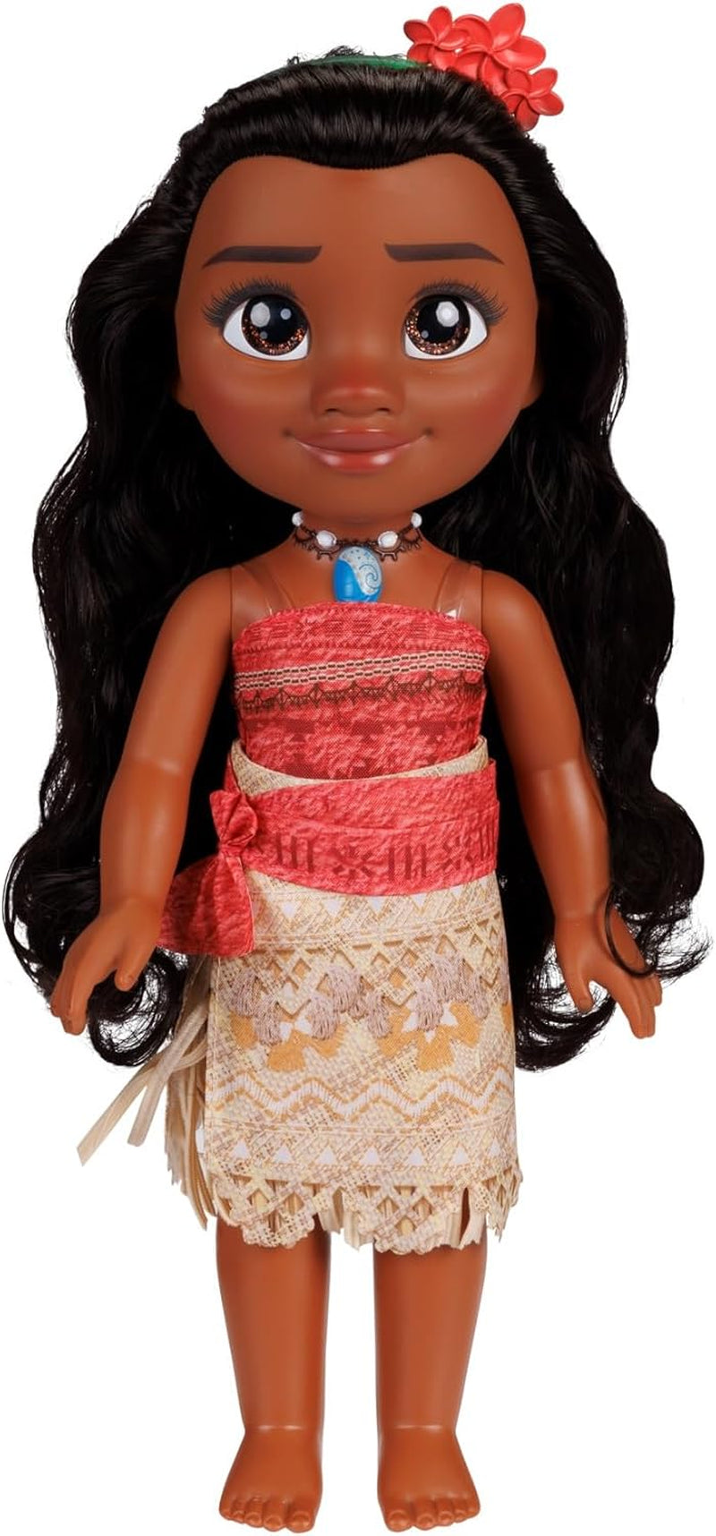 Muñeca Princesa Disney Moana de 35 cm, Ojos con Purpurina Reflectante, Articulaciones móviles, Conjunto Desmontable, Clip de Flor, Pelo Largo, para niñas a Partir de 3 años