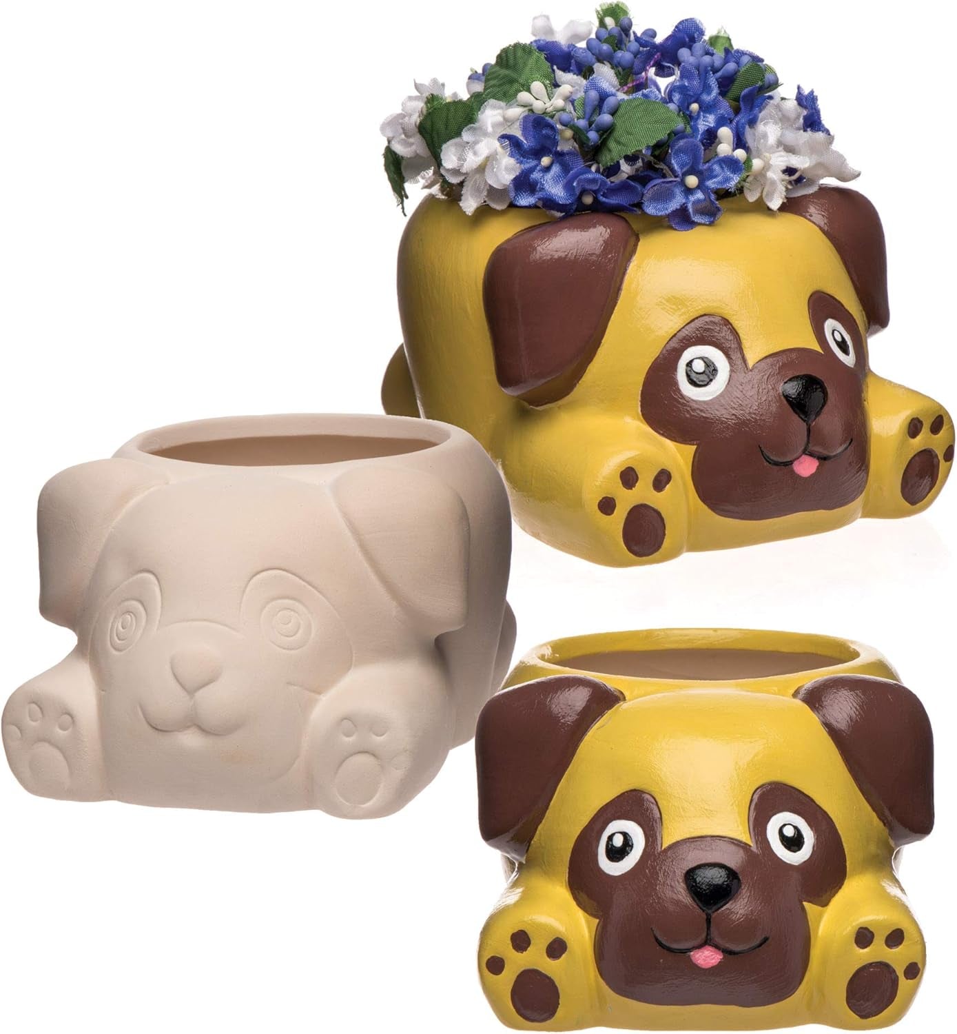 Macetas de cerámica 'Pug' de Baker Ross (2 piezas): para que los niños pinten, decoren y regalen