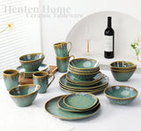 Henten Home Platos especiales de gres, cuencos para aperitivos y salsas - 20x17 cm para 4 personas, platos de desayuno de porcelana - diseño moderno en verde