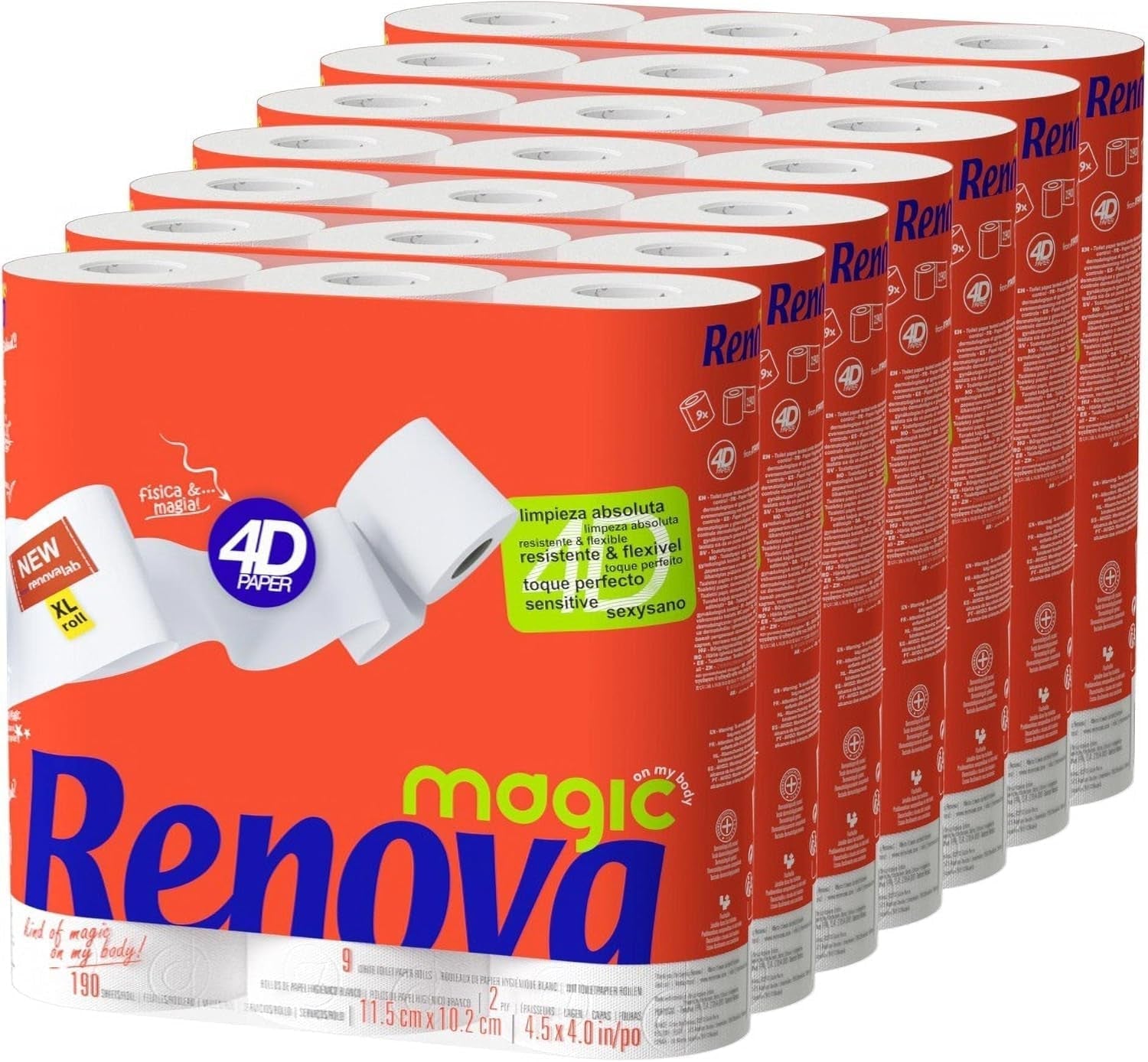 Papel higiénico Renova, 7 paquetes de 9 rollos - 63 rollos en total