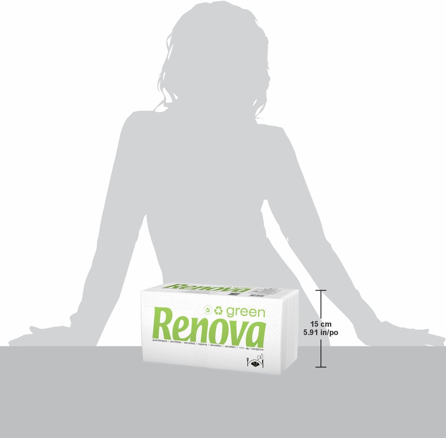 Renova - Pañuelos Renovagreen, 200 Pañuelos, Papel Reciclado, Etiqueta Ecológica Europea, Tamaño Estándar