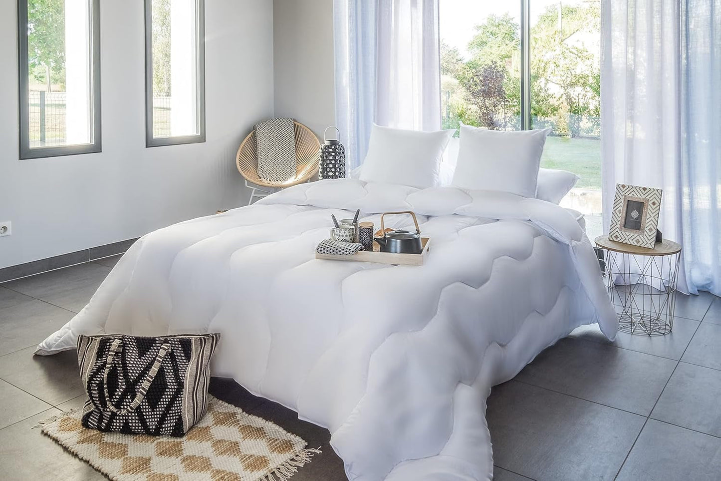 Suave y cálida manta antiácaros para cama individual, ecológica, blanca, 200 X 200 cm Edredones y colchas Naty Shop