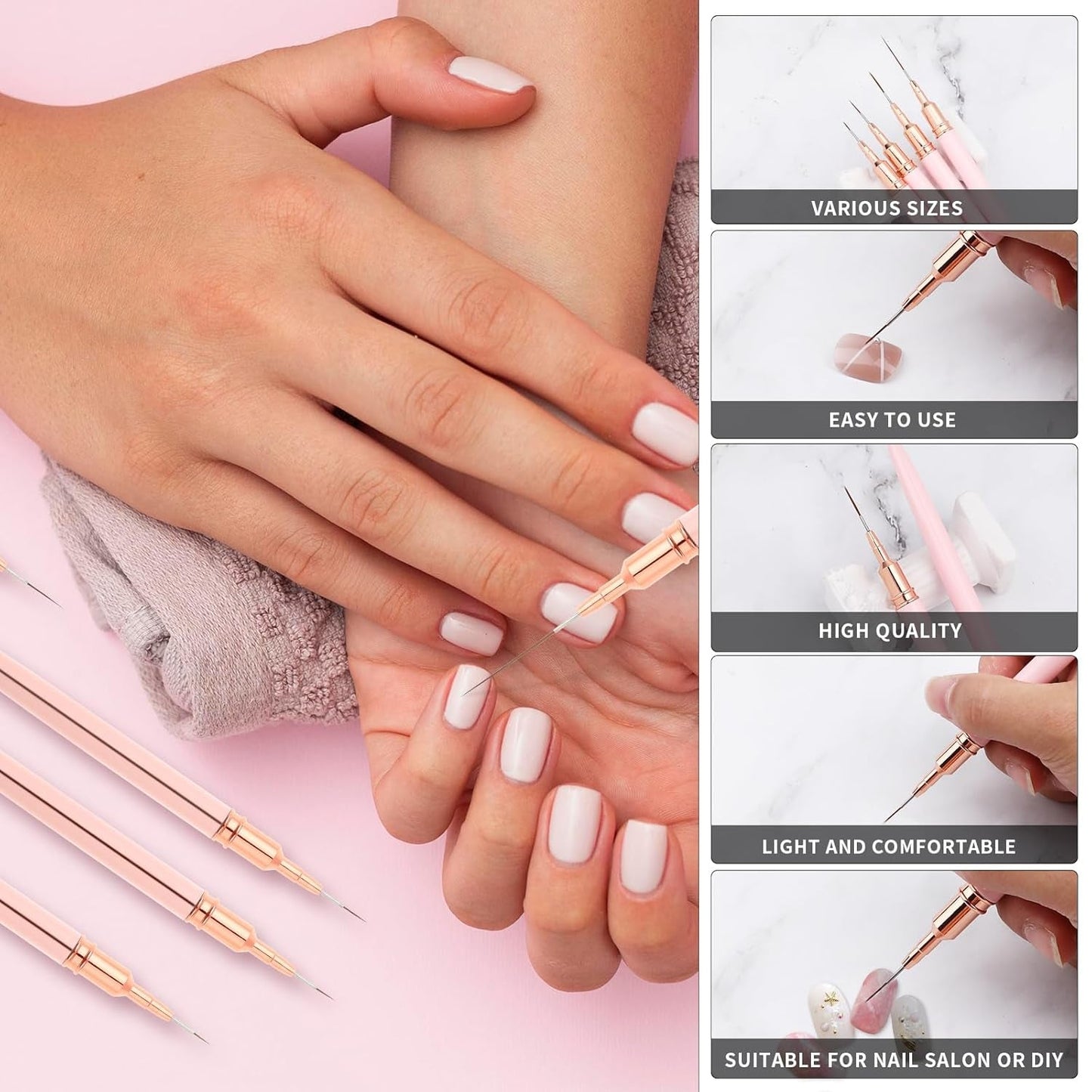 Nail Art Liner-Brush 5-Teiliges Gel-Nagellack-Malerei-Nagel-Punkt-Zeichnungs-Werkzeug Für Lange Linien Kunst-Design-Stift-Set Metallgriff Nail-Art-Design-Binsel para mujeres