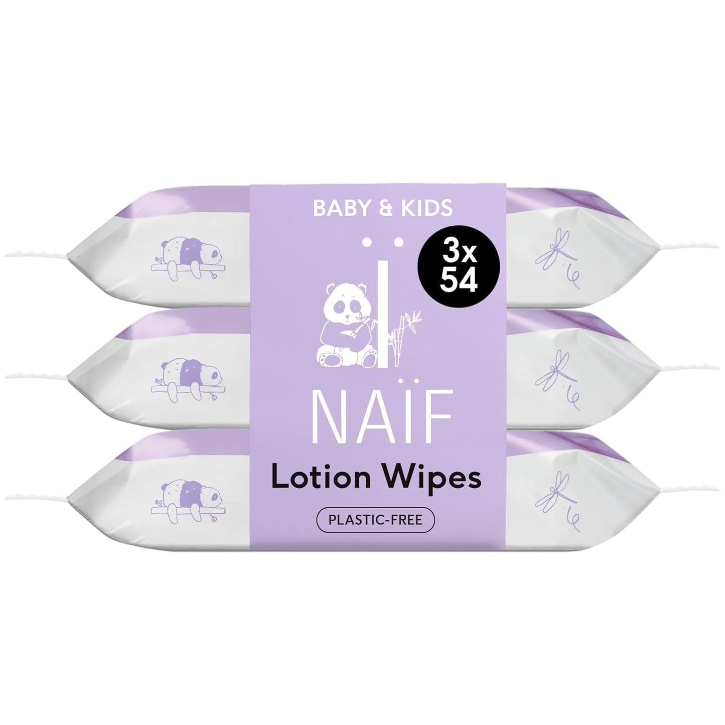 Naïf - Toallitas húmedas sin plástico - 162 piezas (3 paquetes de 54 toallitas cada uno) - para bebés y niños - culito, cuerpo, cara - con aloe vera y bambú - 0% fragancia y alcohol