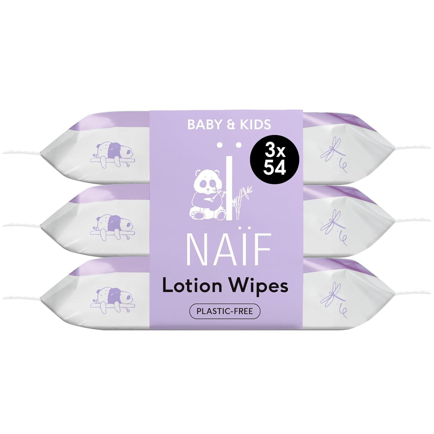 Naïf - Toallitas húmedas sin plástico - 162 piezas (3 paquetes de 54 toallitas cada uno) - para bebés y niños - culito, cuerpo, cara - con aloe vera y bambú - 0% fragancia y alcohol