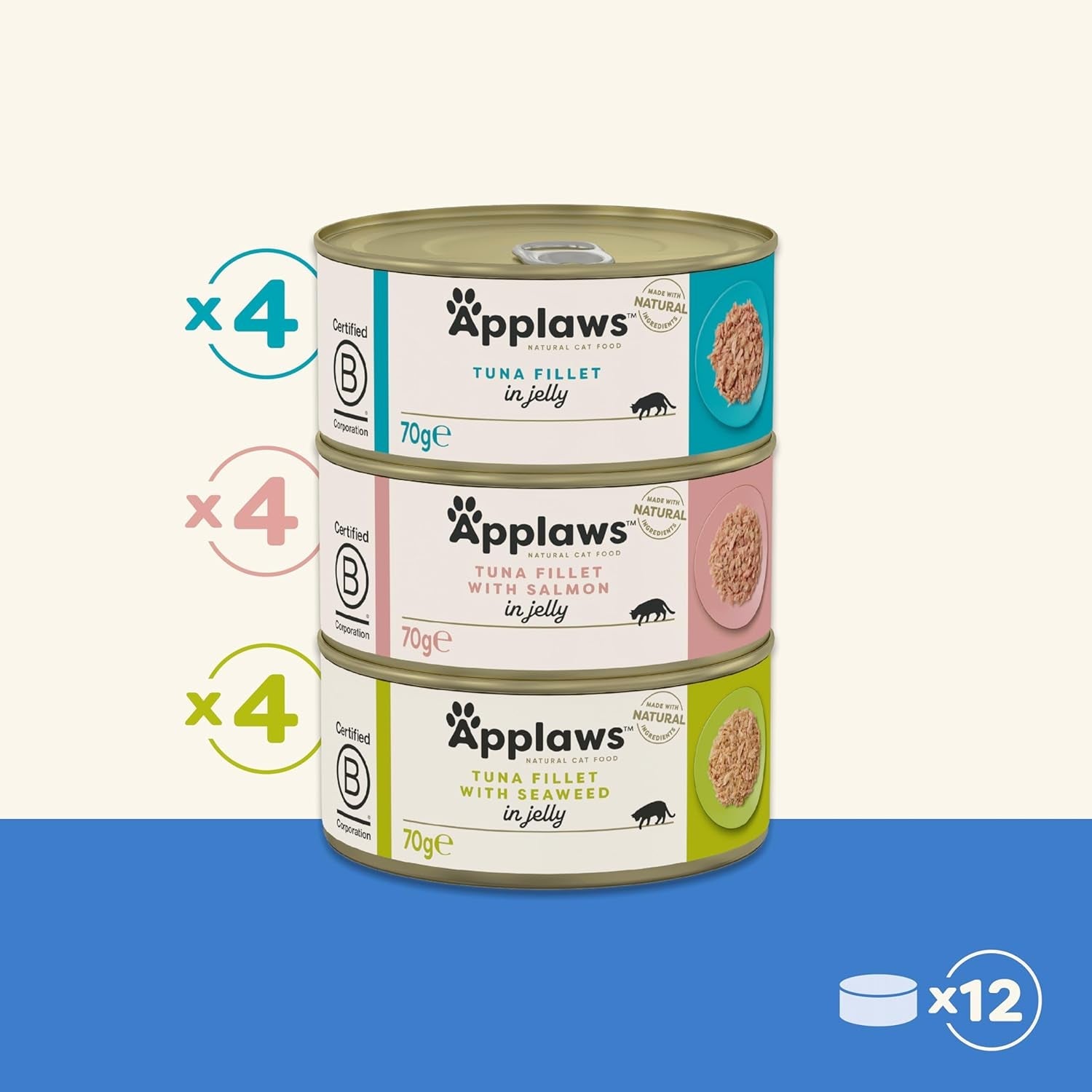 Applaws Comida húmeda natural para gatos Selección de gelatinas (paquete de 12 x 70 g)