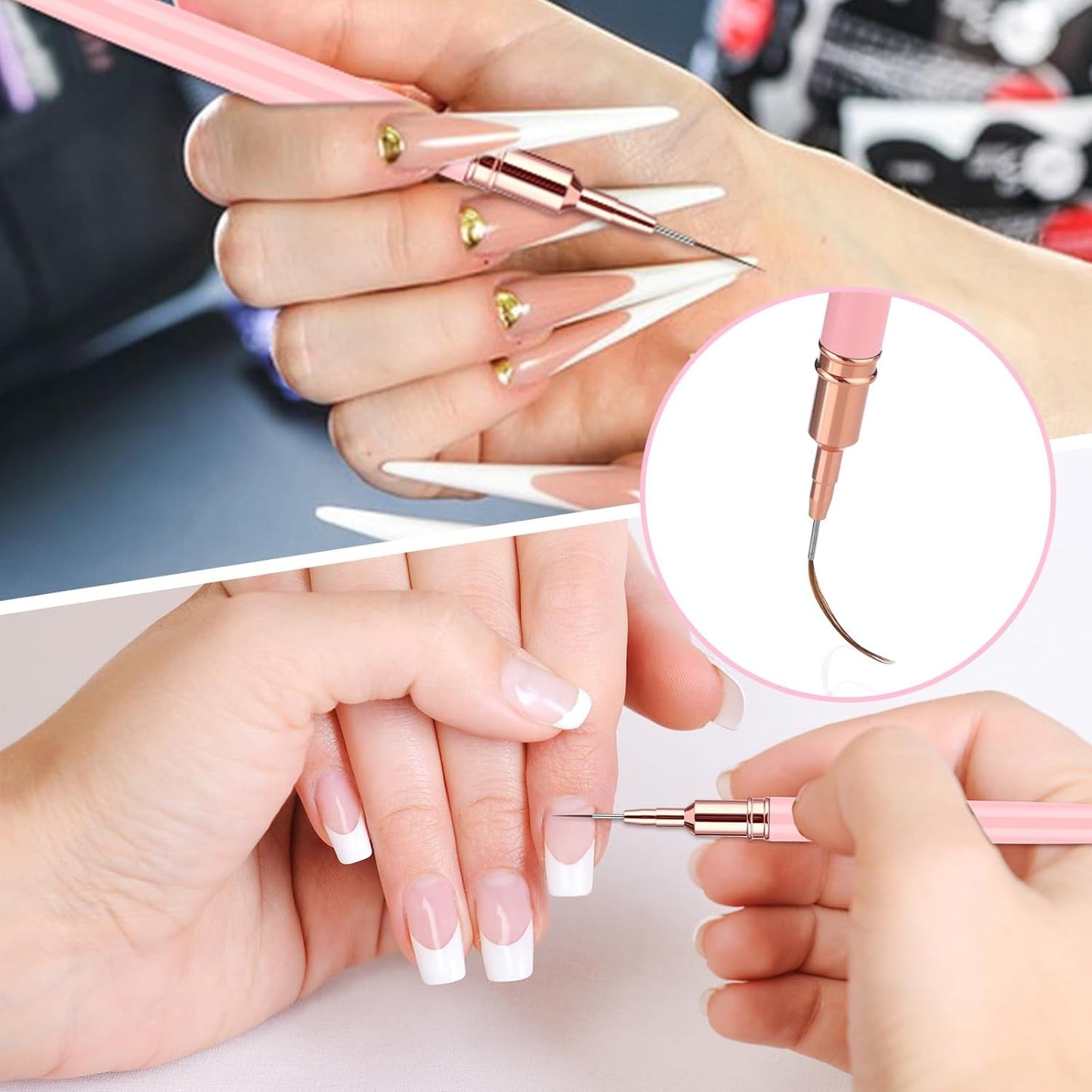 6 Stück Liner Nailart Pinsel Nageldesign Pinsel Set Dünn Acryl Nagelpunkt-Zeichenwerkzeug Nägel Dünne Nagelpinsel Set para Lange Linien, Dünne Detalles, Feines Zichnen 5/7/9/11/15/25 Mm (Rosa)