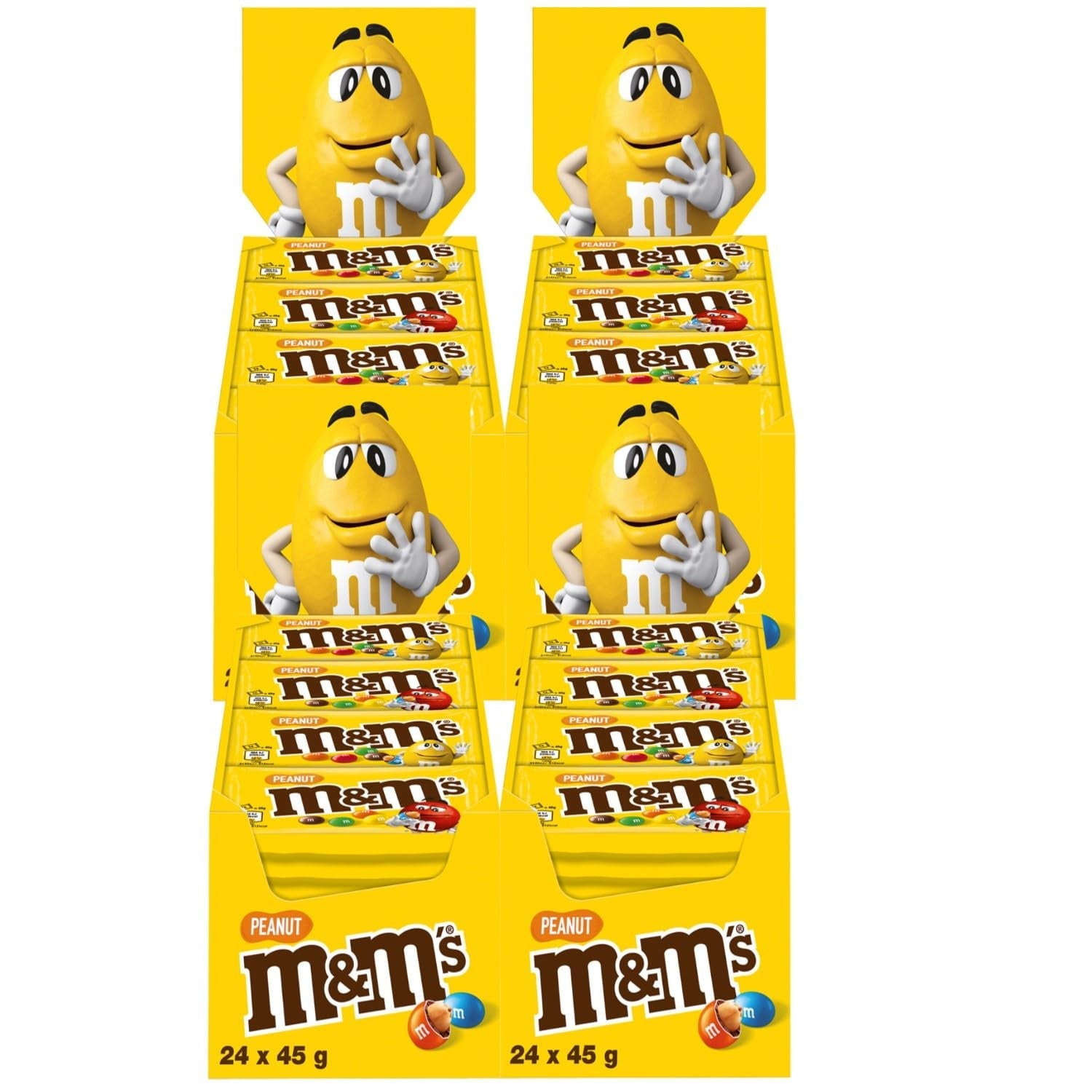 Paquete a granel de chocolate con maní de M&M, 24 x 45 g, lentejas con sabor a maní y chocolate, regalo de chocolate (1080 g), ideal como regalo con temática de fútbol