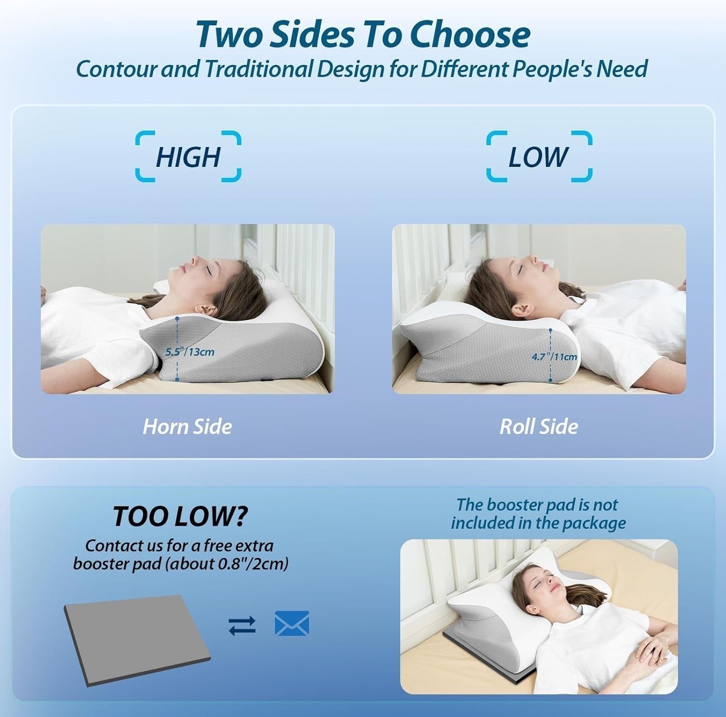 HOMCA Almohada Cervical Almohada Ortopédica de Espuma con Memoria Almohada de Soporte para el Cuello 2 en 1 con Funda de Enfriamiento 3D Almohada Ergonómica para Dormir para Dormir boca arriba, de lado y boca abajo Gris 60X13/11X40cm Almohadas Ortopédicas Cervicales Naty Shop