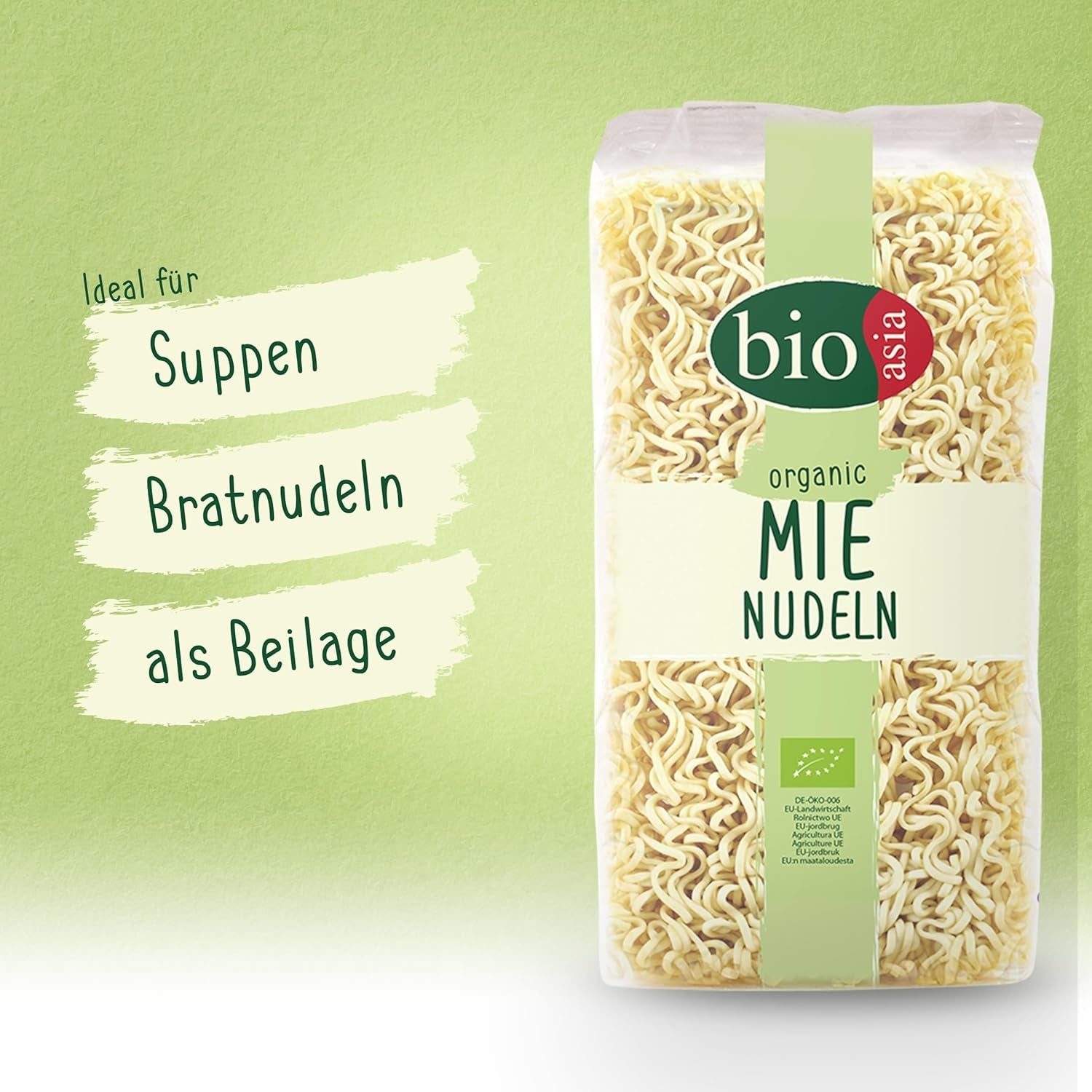 BIOASIA Fideos Mie Ecológicos, fideos de trigo sin huevo, de preparación rápida y sencilla, vegetarianos (8 x 250 g)