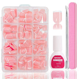 Juego de Uñas Postizas Bailarina - 240 Piezas Delicadas Uñas Postizas Rosa Lila, Pegamento de Cobertura Completa en Uñas Postizas, Juego de Puntas de Uñas Postizas para Manicura y Arte de Uñas para Mujeres y Niñas (Rosa Lavanda)