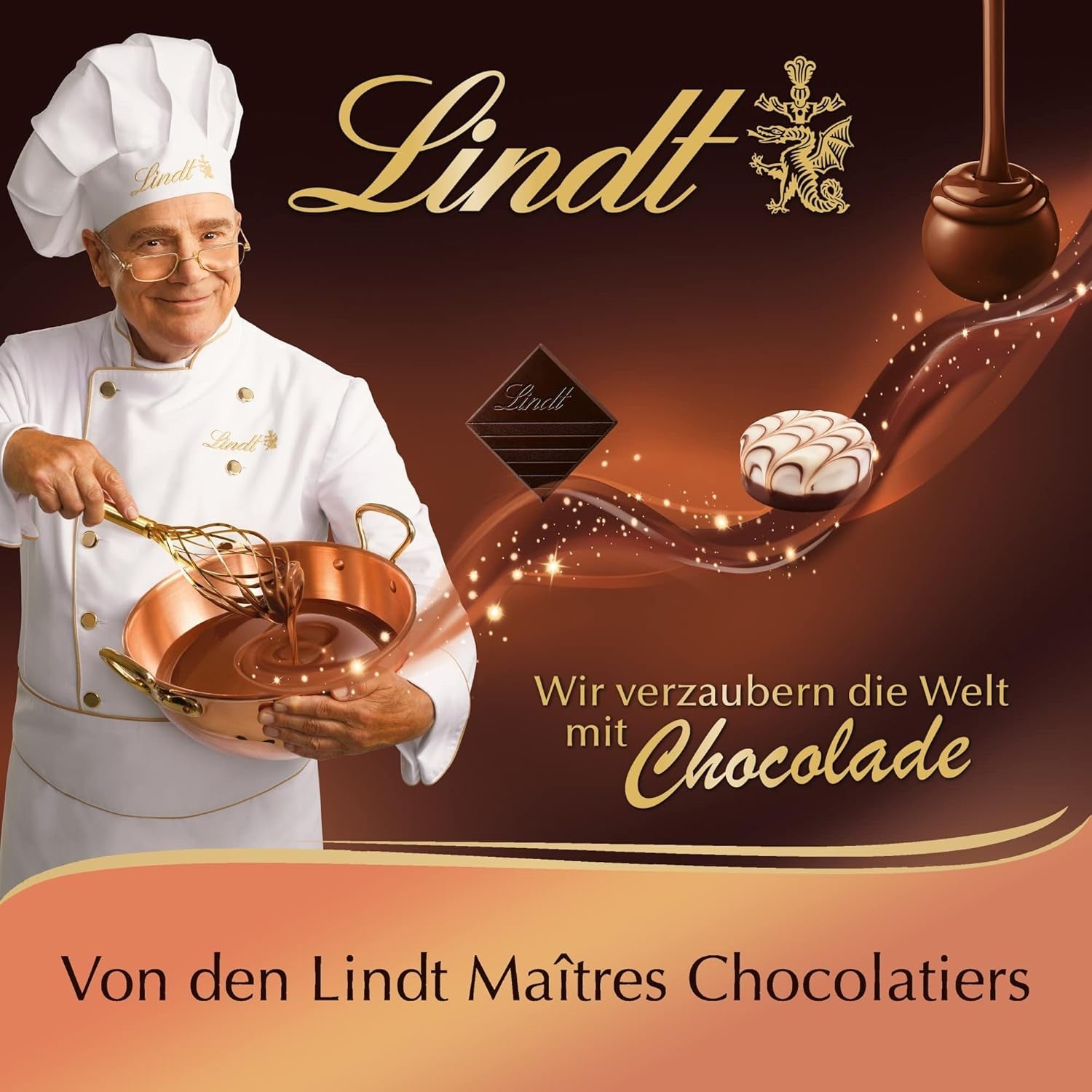 Chocolate Lindt | Caja de praliné criollo | 165g | 15 bombones en 4 deliciosas variedades, elaborados 100% con cacao fino, sin alcohol | Set de regalo de chocolates