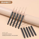 Pinceles para uñas, 5 piezas Pinceles para contorno de uñas, Juego de pinceles para diseño de pintura, Herramienta de dibujo de punta de uñas para líneas largas, Detalles finos, Dibujo fino en tamaño 6/9/12/15/18 mm, Negro