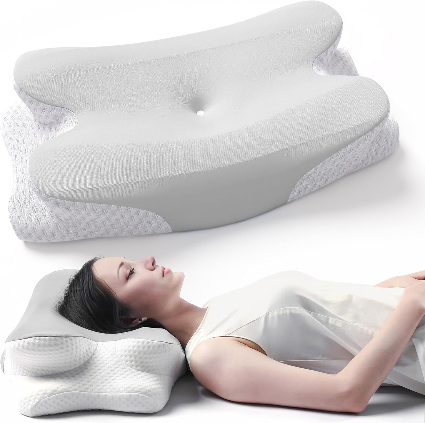 RUMMY Almohada Ergonómica de Espuma Viscoelástica con Funda Lavable Extraíble para Personas que Duermen de Lado y Boca Abajo (Gris) Almohadas Ortopédicas Cervicales Naty Shop Gris