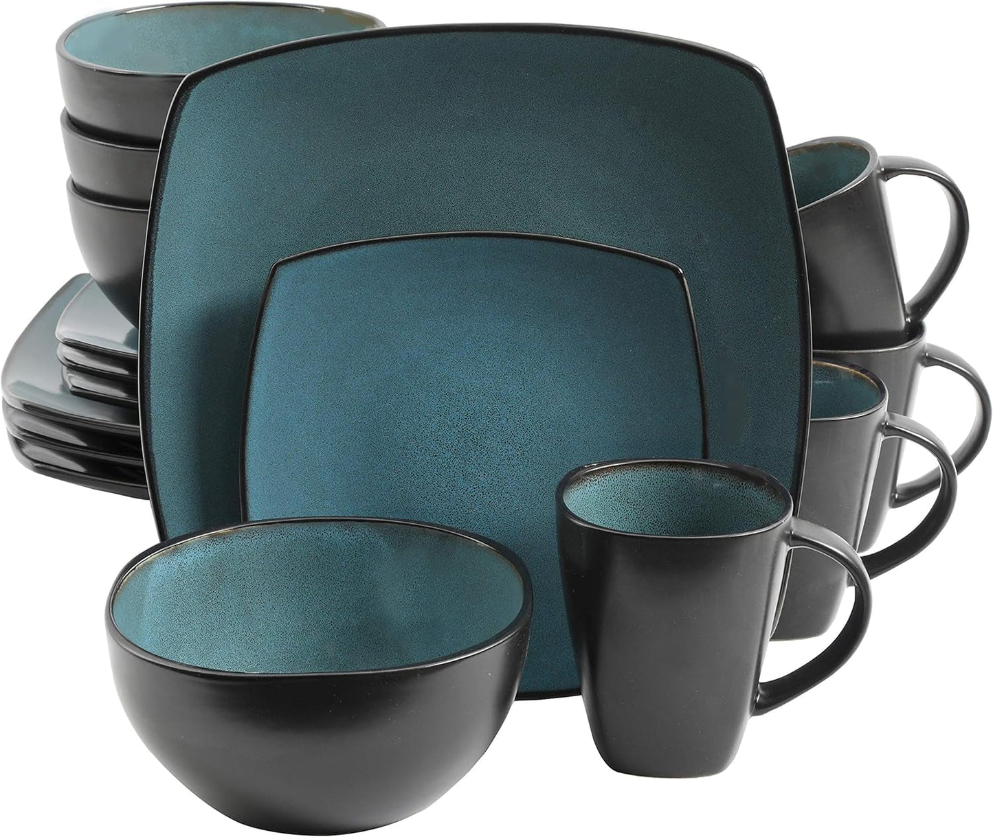 Gibson 99813.16R Elite Soho Lounge Reactive Glaze Vajilla para 4 personas, 16 piezas, efecto bicolor azul-verde/negro