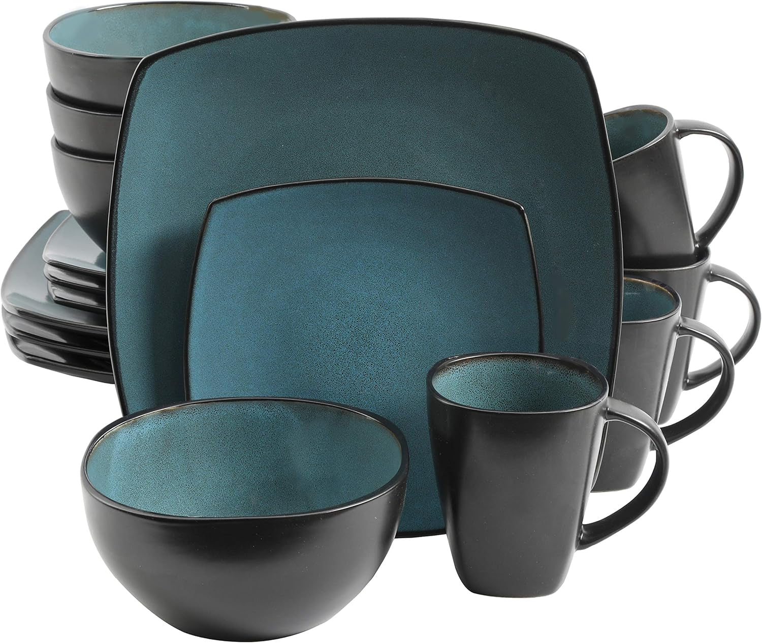 Gibson 99813.16R Elite Soho Lounge Reactive Glaze Vajilla para 4 personas, 16 piezas, efecto bicolor azul-verde/negro