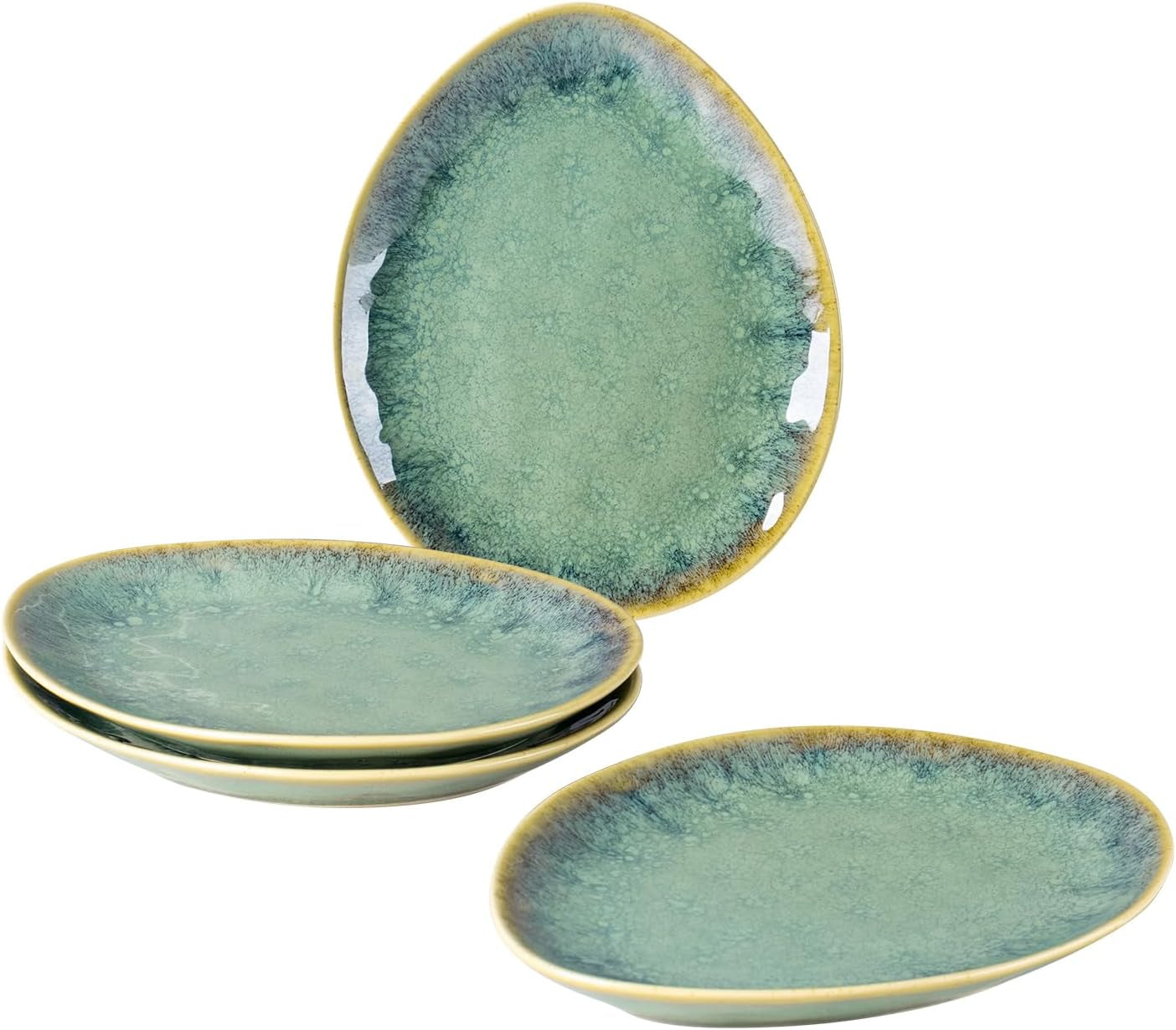 Henten Home Platos especiales de gres, cuencos para aperitivos y salsas - 20x17 cm para 4 personas, platos de desayuno de porcelana - diseño moderno en verde