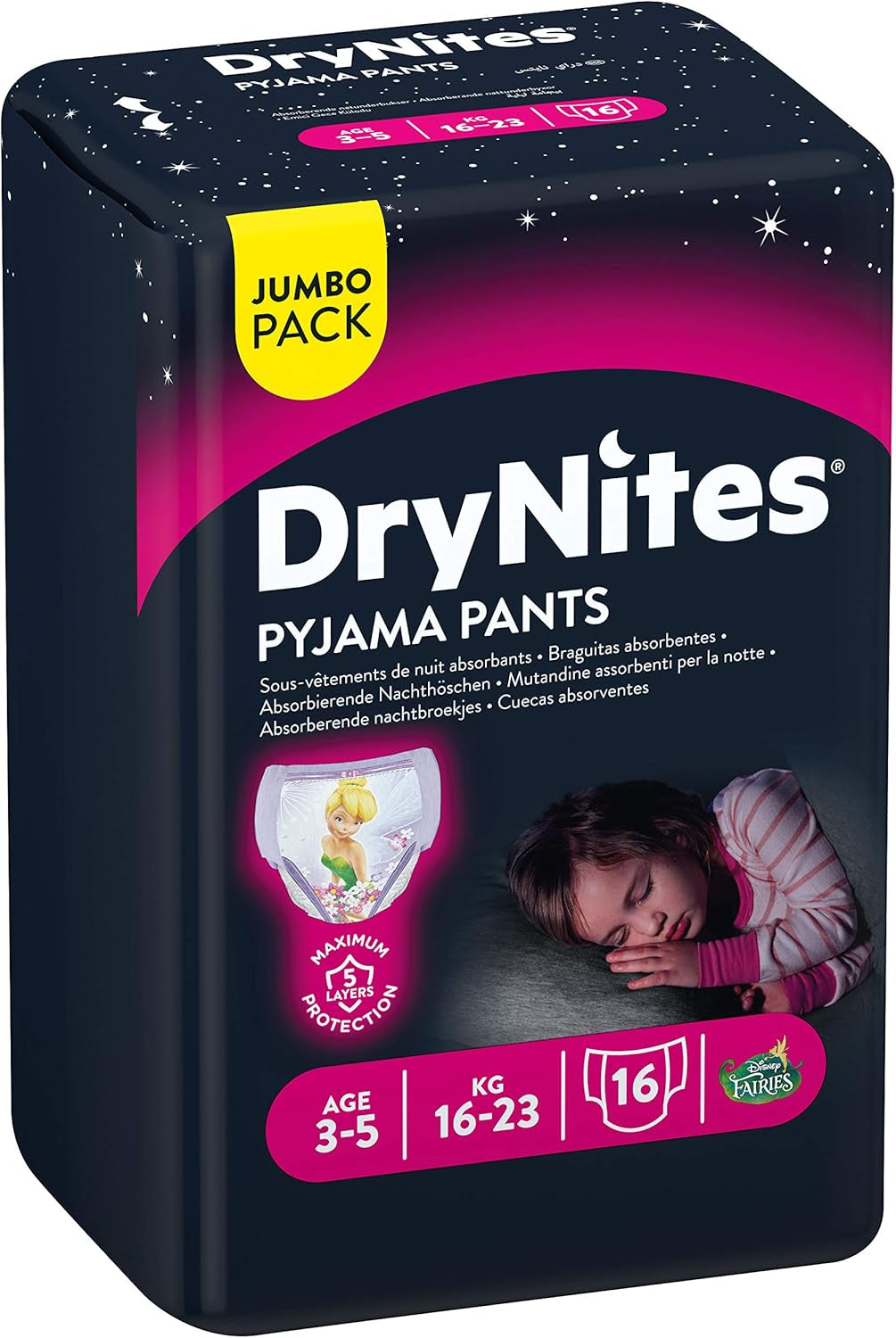 DryNites Pantalones de pijama para niñas de 3 a 5 años 1 paquete (1 x 16 piezas)