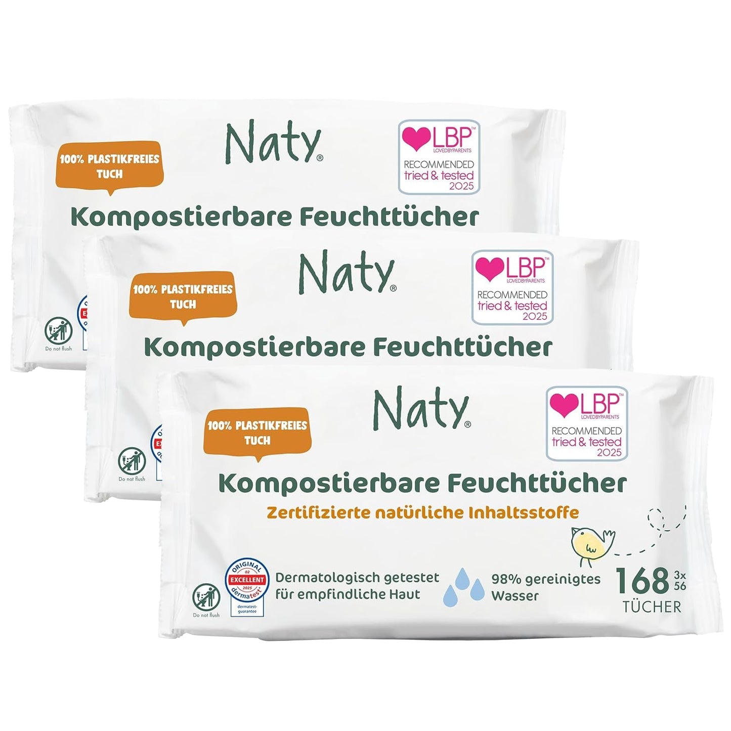Toallitas Naty Bebé | 100% herbario y libre de fragancias para pieles sensibles | Toallitas compostables certificadas y sin plástico con 98% de agua purificada | 672 toallitas (12 paquetes)