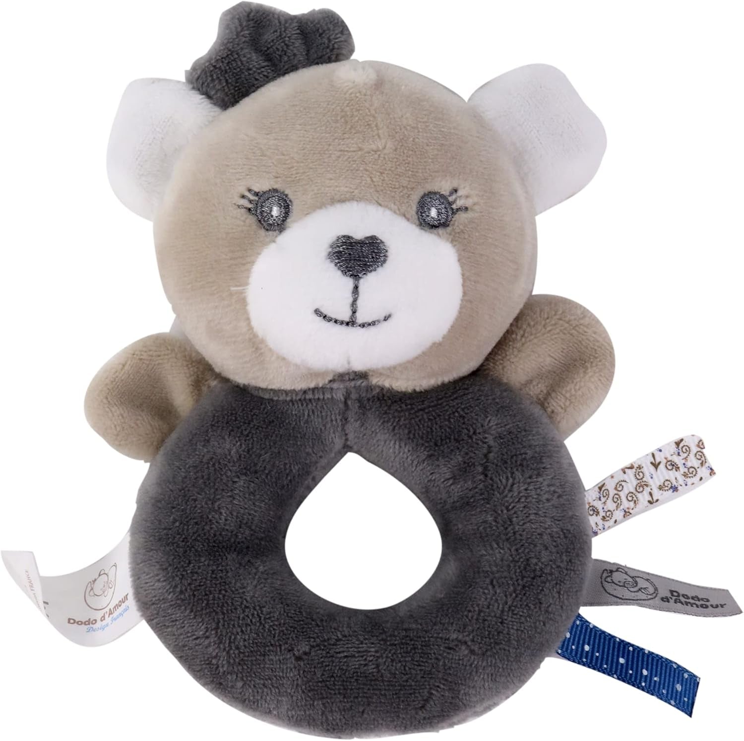 - Peluche con sonajero - Oso - 012290 - Gris - Polar - Nacimiento - Peluche - Bebé - Calmante - Blando - Lavable - 13 cm x 10 cm - Desde 0 meses Juguetes Bebé Naty Shop