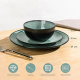 GBhome Juego de vajilla de porcelana para 4 personas, 12 piezas, esmaltado reactivo, hecho a mano, apto para microondas y lavavajillas, juego de platos y cuencos, color petróleo GDW025WB-EU