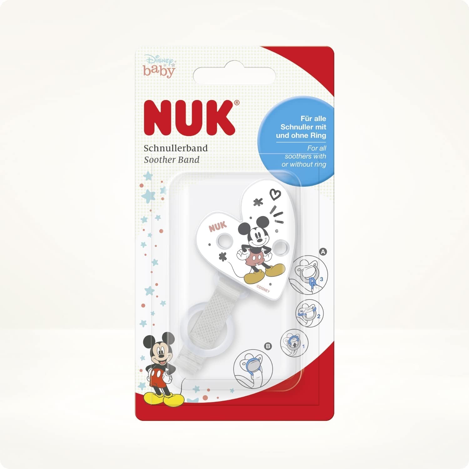 Cadena y clip para chupete NUK | para anillos de chupete | Robusto y resistente a la rotura | DisneyMickey Mouse