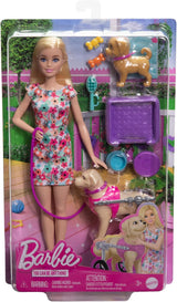 Muñeca Barbie Dog Duo y accesorios, que incluyen cachorro y perro grande con silla de ruedas, correa, plato de comida, cama para mascotas y premios de huesos, para edades de 3 años en adelante, HTK37