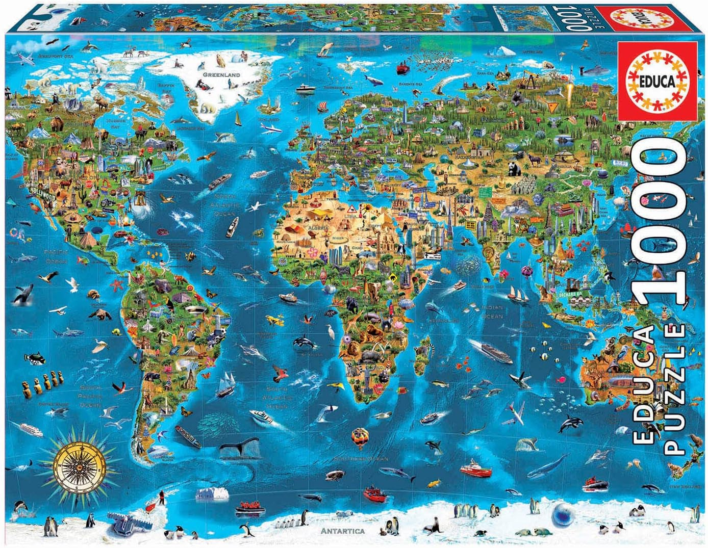 Educa - Puzzle 1000 piezas para adultos | Maravillas del mundo, puzzle de 1000 piezas para adultos y niños, atracciones turísticas, mapamundi. Puzzle para adultos a partir de 14 años (19022) Puzzle Naty Shop Título predeterminado