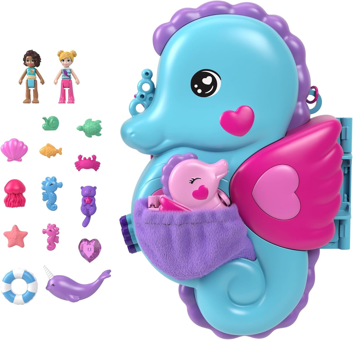 Polly Pocket Ataúd Tema Subacuático Bolsa envolvente con 2 muñecas y 1 submarino Polly Pocket Sirena Juguete 4 años GNH11 Naty Shop Muñecas Bolsa de caballito de mar