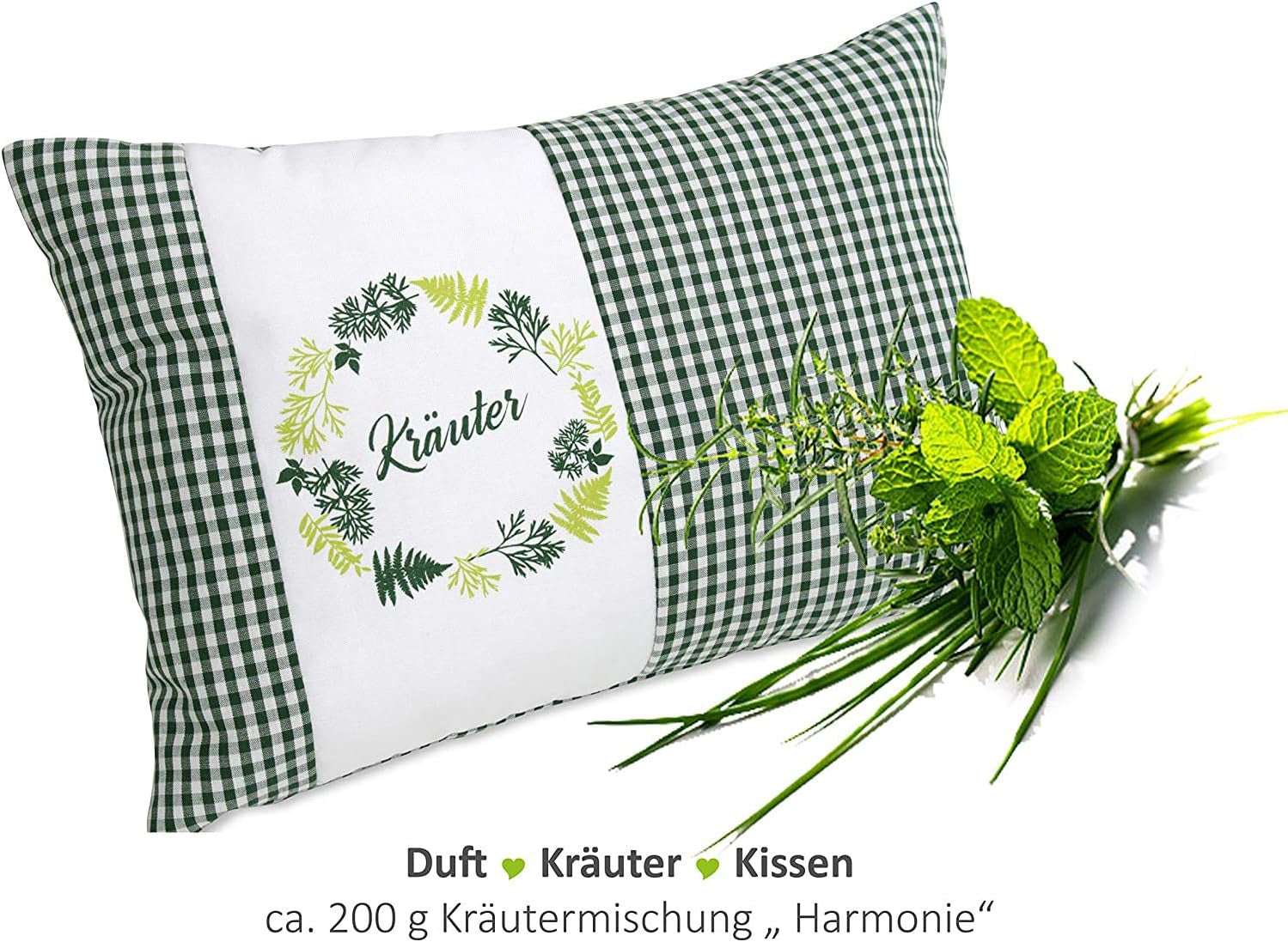 Gözze - Almohada con aroma a hierbas, relleno de mezcla de hierbas 200 g, funda 100% algodón, 30 x 20 cm - Almohadas estándar Plaid Green Naty Shop