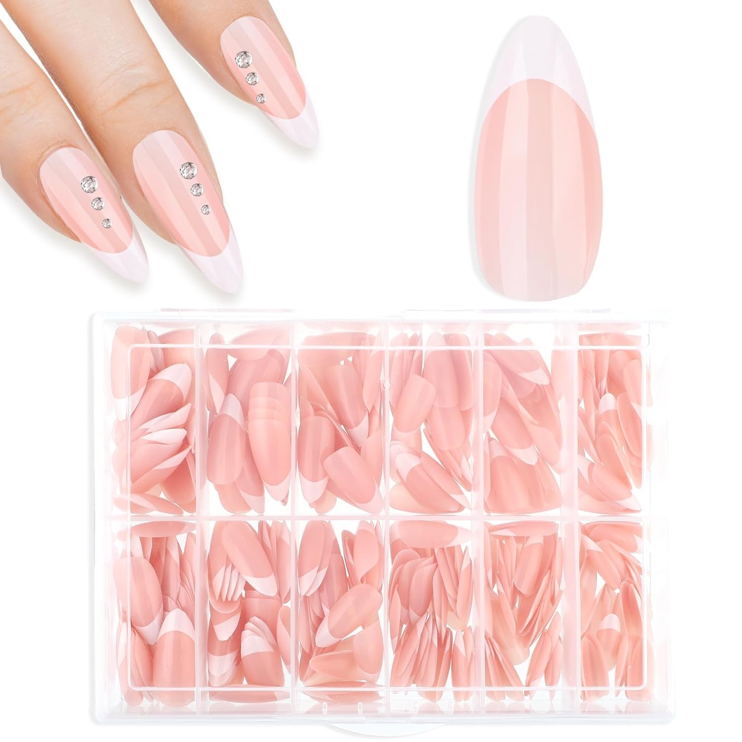 360 puntas adhesivas para uñas artificiales con caja de almacenamiento y lima de uñas (rectangular)